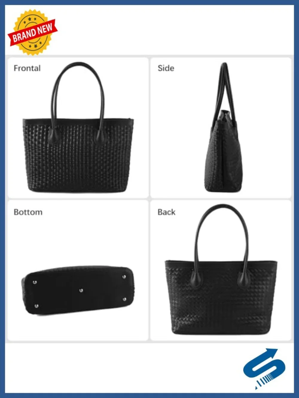 Vegan Leather Woven Tote Bag Handmade Shoulder Handbag Zip Closure Travel Beach